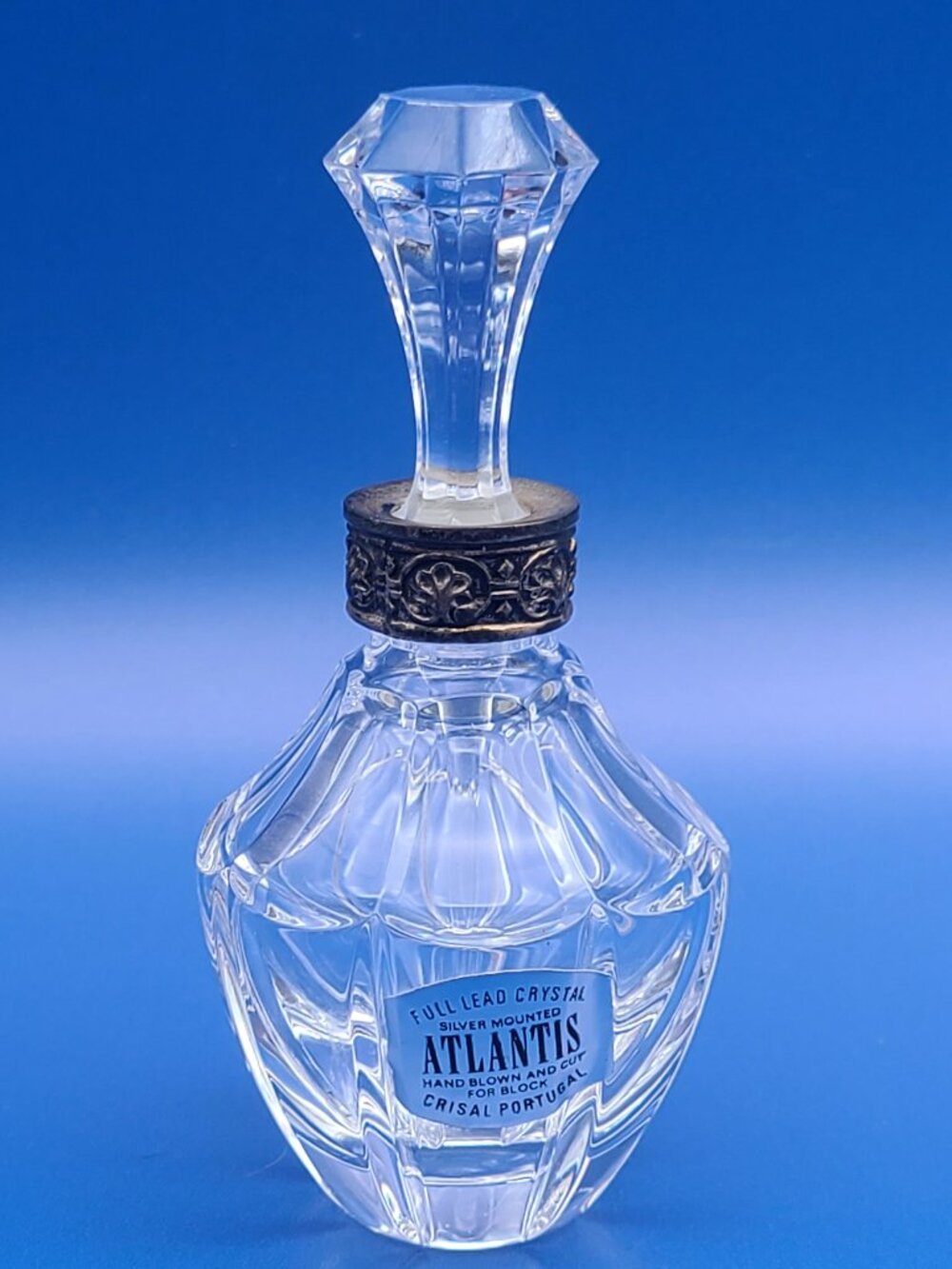 Atlantis Crystal Perfume Bottle Hand Blown Cut for Block Silver Mounted
